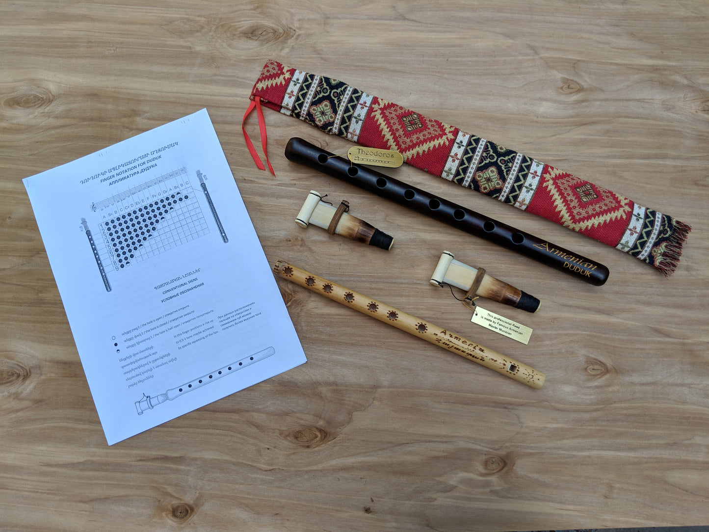 Armenian Engraved Duduk, 2 Professional Reeds, Case & Flute