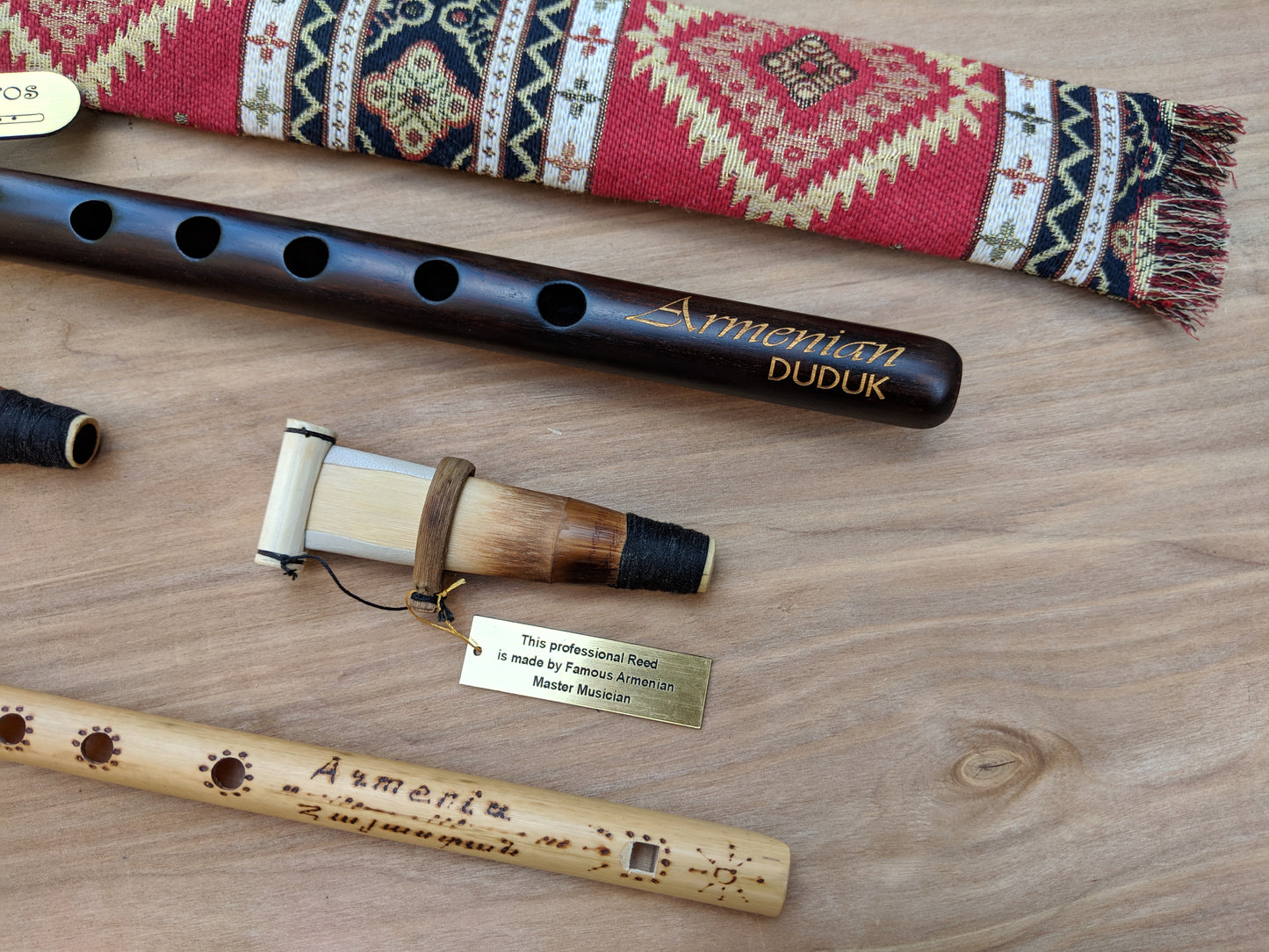Armenian Engraved Duduk, 2 Professional Reeds, Case & Flute