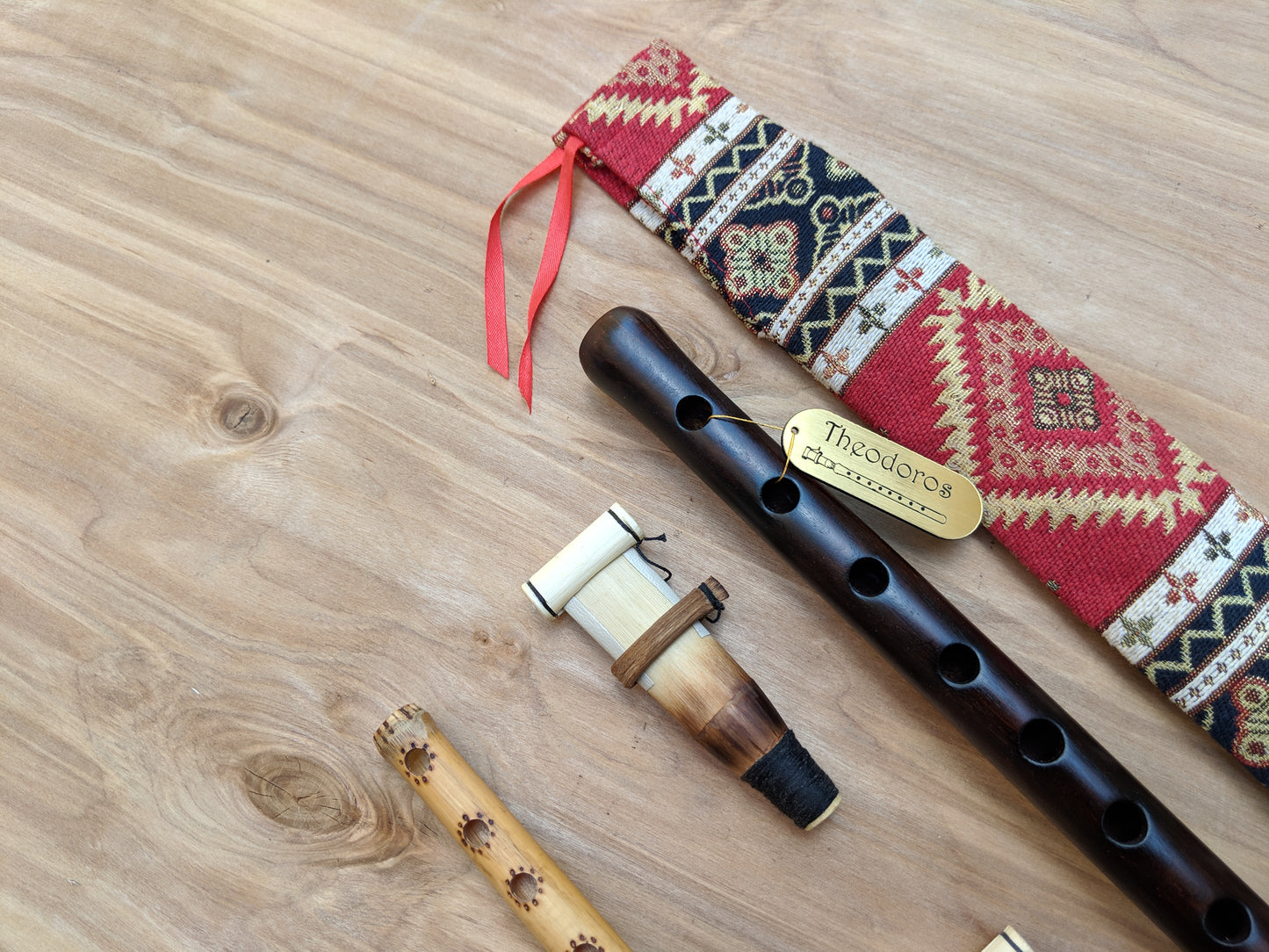 Armenian Engraved Duduk, 2 Professional Reeds, Case & Flute