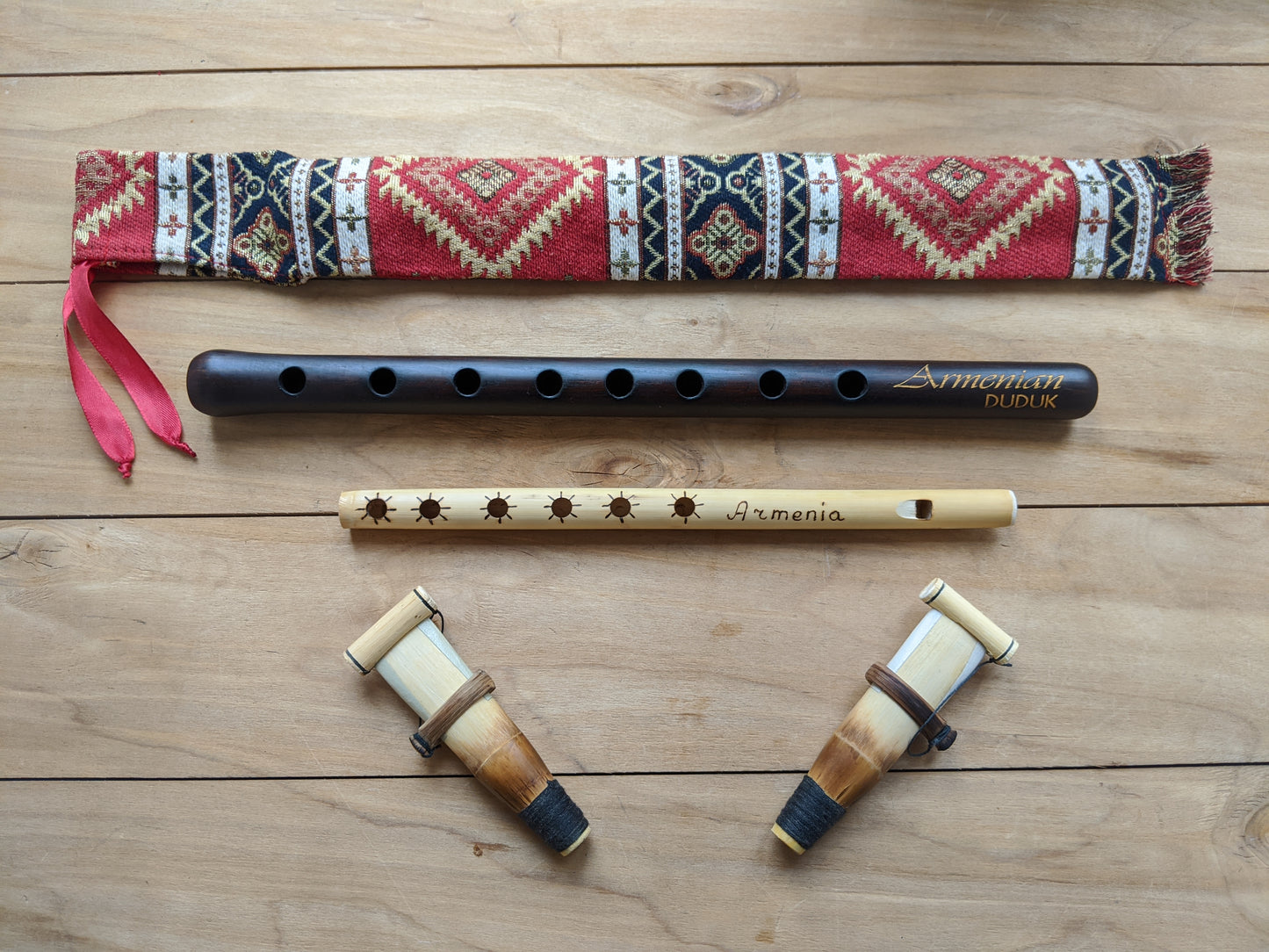 Armenian Engraved Duduk, 2 Professional Reeds, Case & Flute