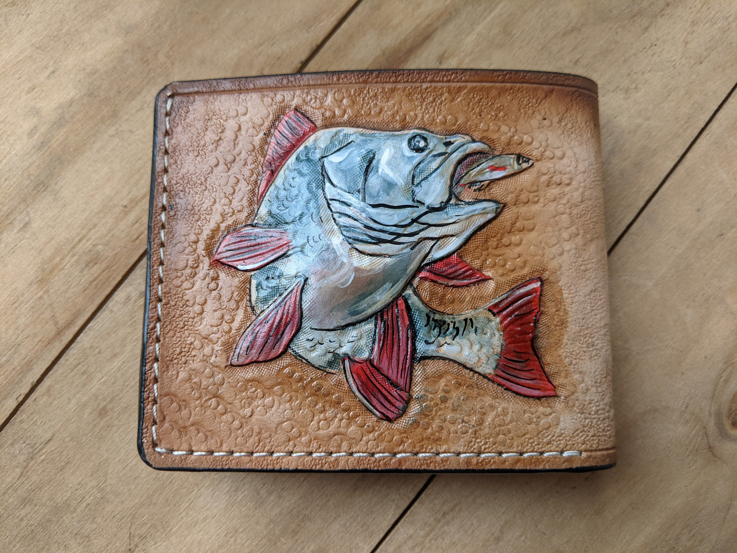 M1A17, Grizzly Bear & Bass Fishing Bifold Leather Wallet