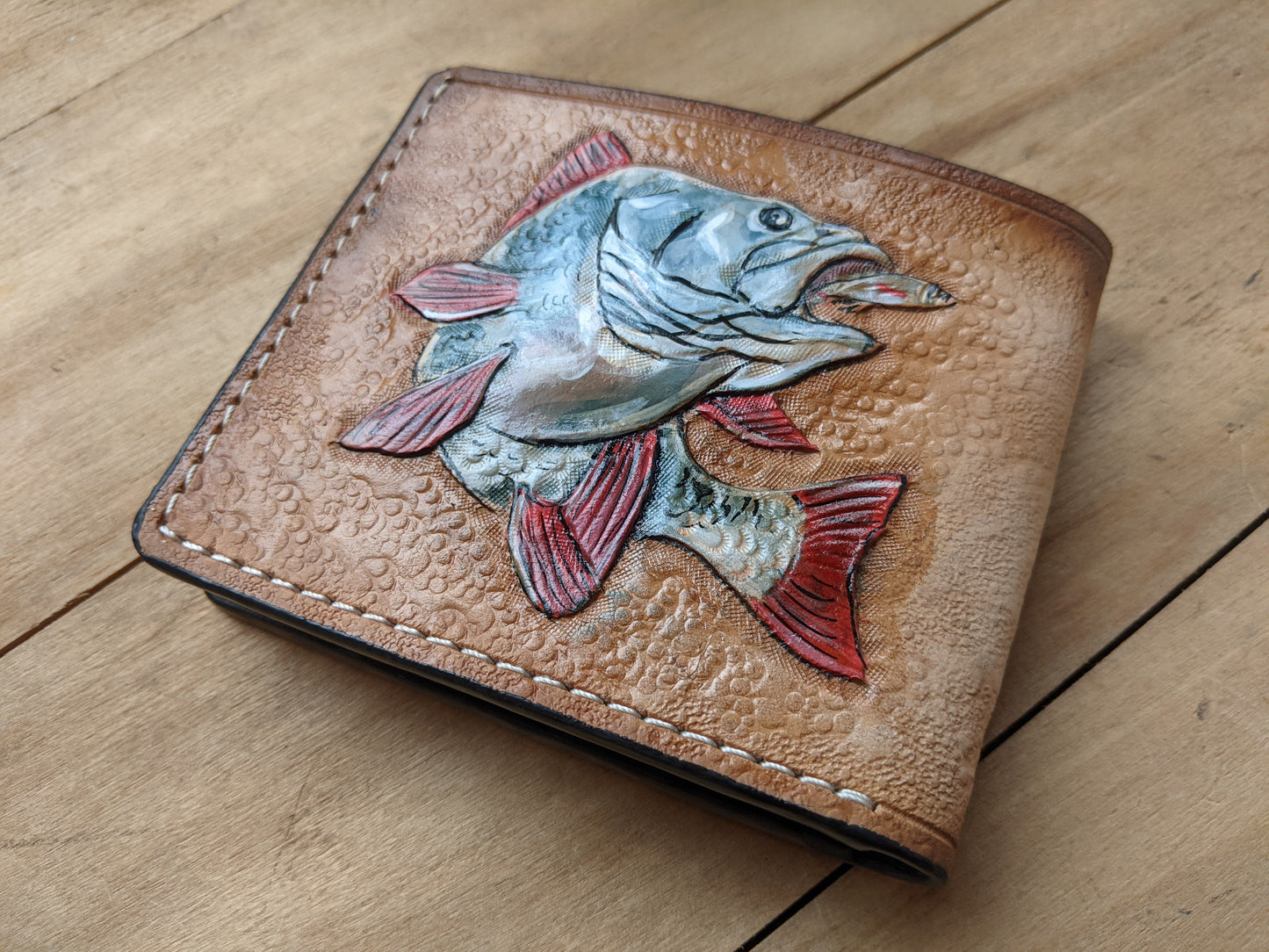 M1A17, Grizzly Bear & Bass Fishing Bifold Leather Wallet