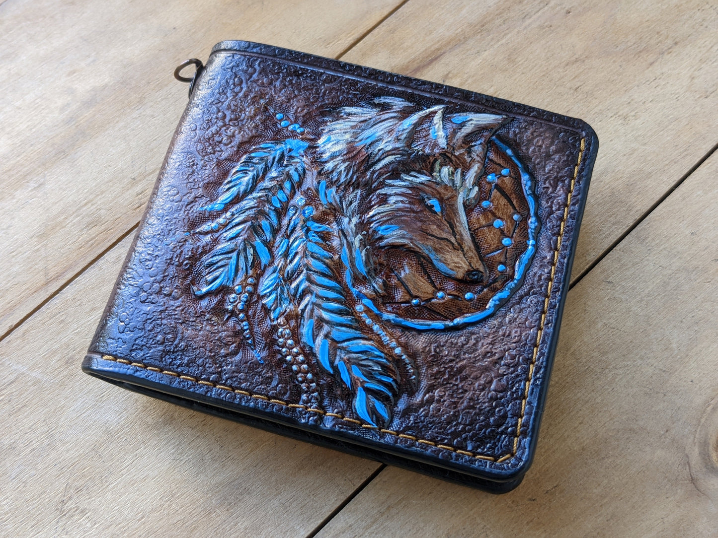 M1A23, Red Fox Dream Catchers Embossed Bifold Leather Wallet