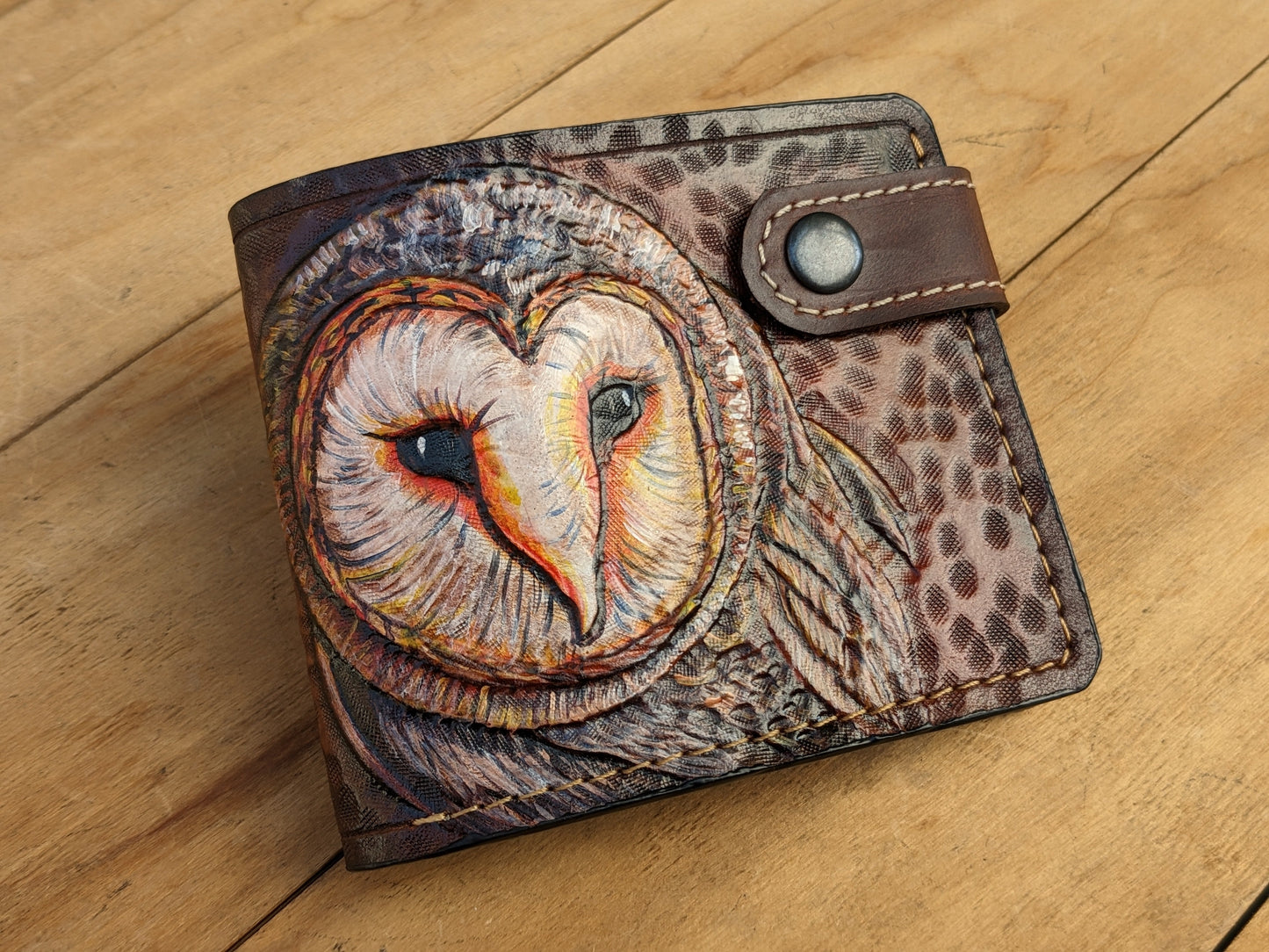 M1A30, Barn Owl Great Horned Bird Bifold Leather Wallet