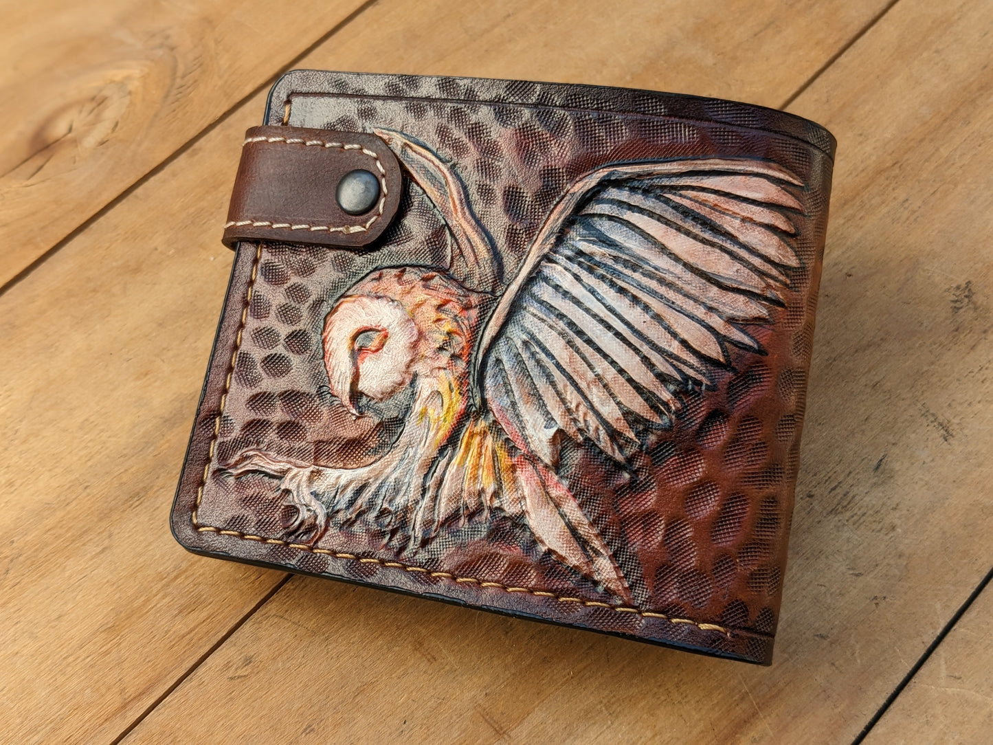 M1A30, Barn Owl Great Horned Bird Bifold Leather Wallet