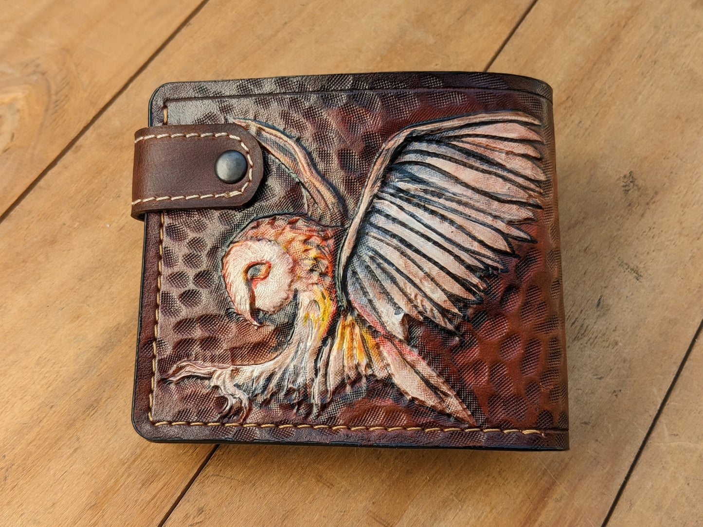 M1A30, Barn Owl Great Horned Bird Bifold Leather Wallet