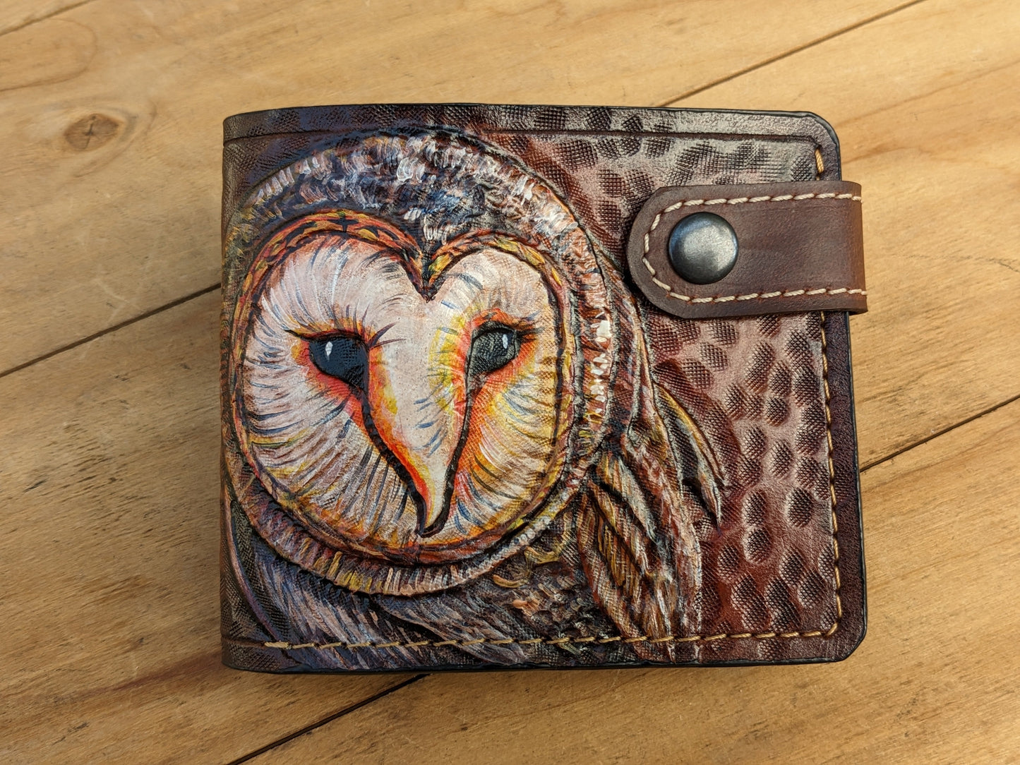 M1A30, Barn Owl Great Horned Bird Bifold Leather Wallet
