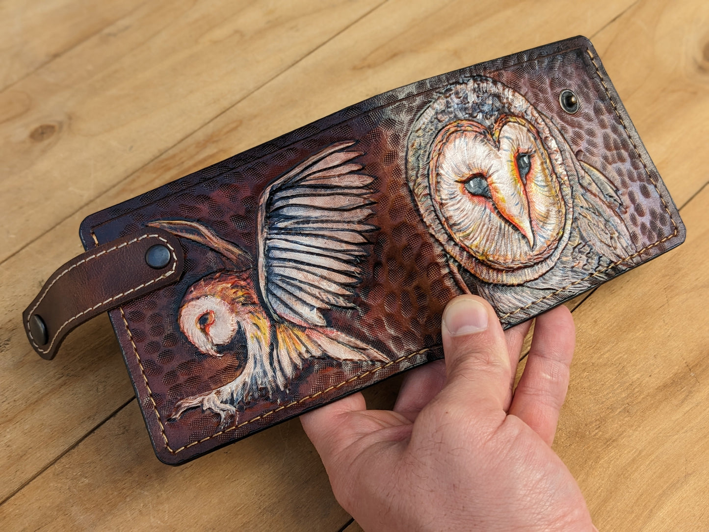 M1A30, Barn Owl Great Horned Bird Bifold Leather Wallet