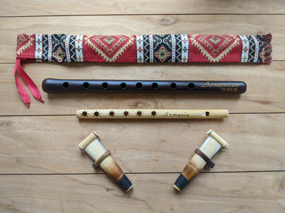 Armenian Engraved Duduk, 2 Professional Reeds, Case & Flute