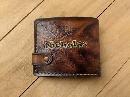 Handmade grizzly bear embossed leather bifold wallet for hunters. Perfect Father’s Day gift for him with RFID protection.