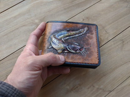 Discover the Catfish Handmade Leather Wallet! Perfect for anglers, this RFID-protected fish wallet is a thoughtful Father's Day gift for the outdoorsman.